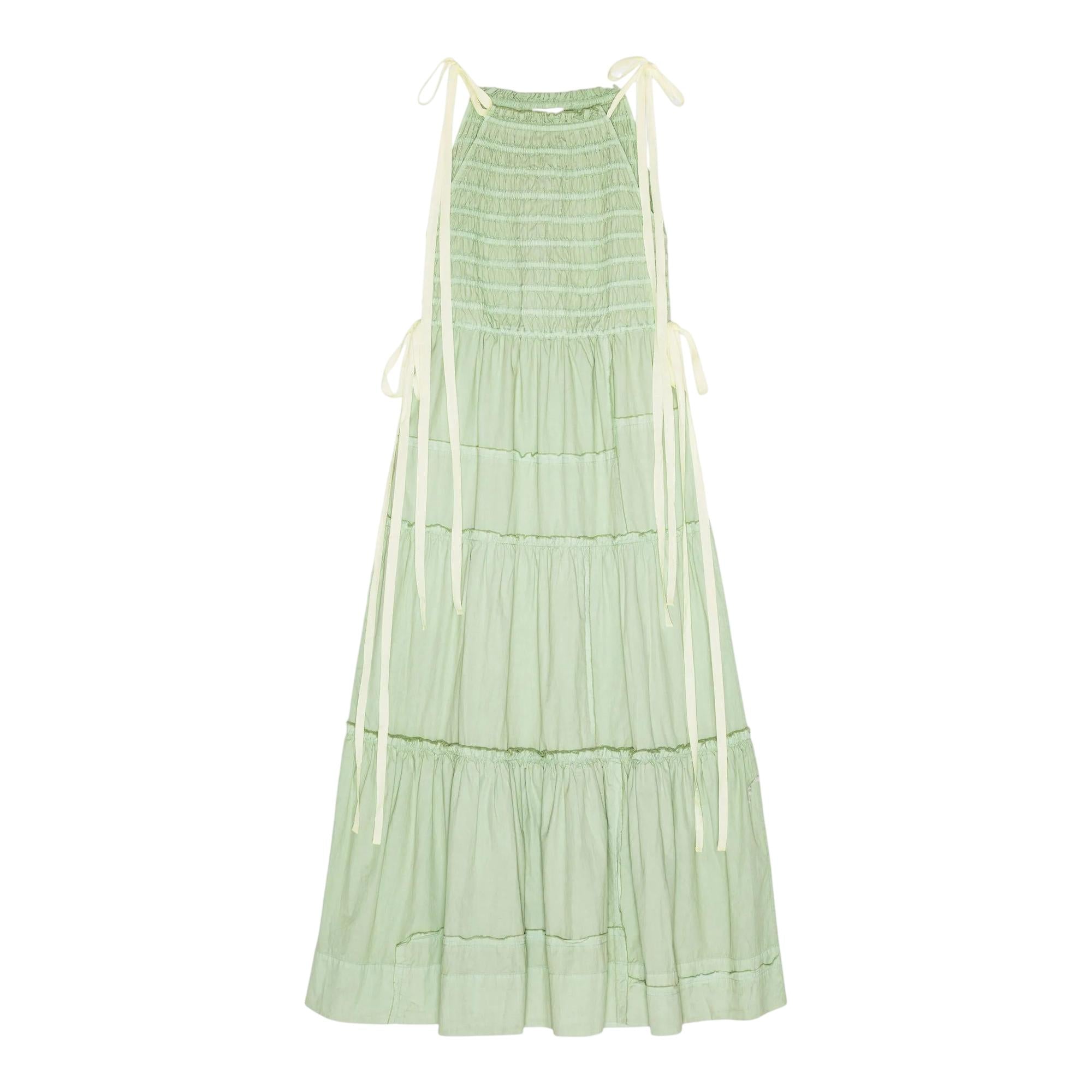 GANNI Green Light Smocked Tiered Dress - Size 36 Organic Cotton GANNI Green Light Smocked Tiered Dress - Size 36 Organic Cotton