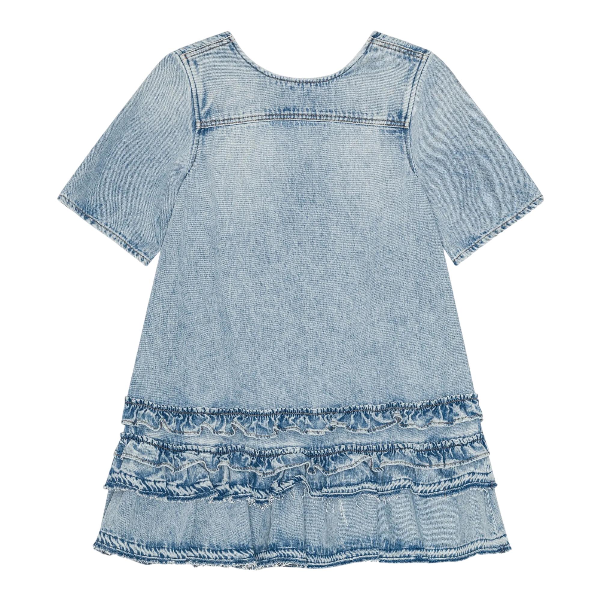 open lace back dress GANNI Blue Light Denim Frill Mini Dress