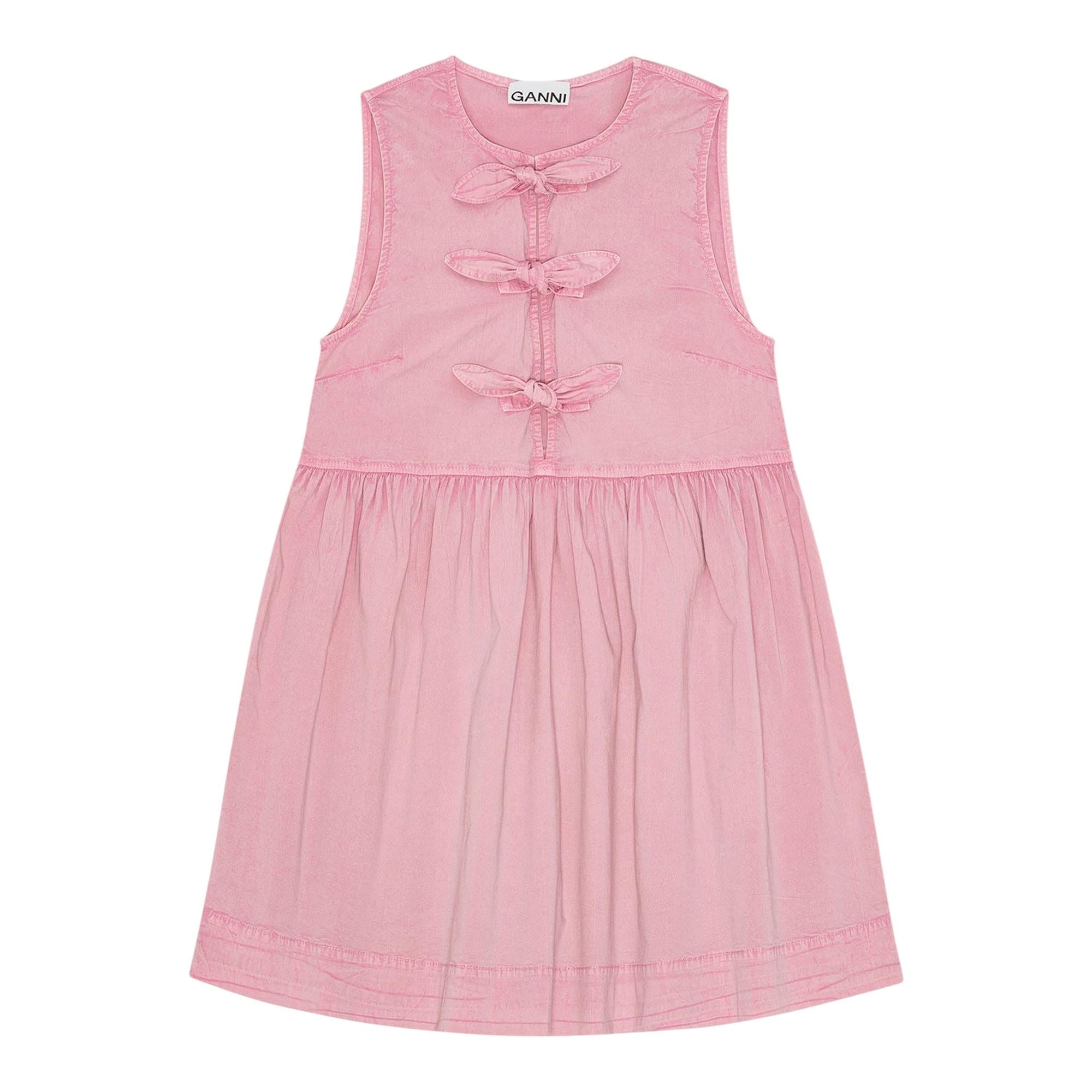 Washed Stretch Cotton Mini Bow Dress