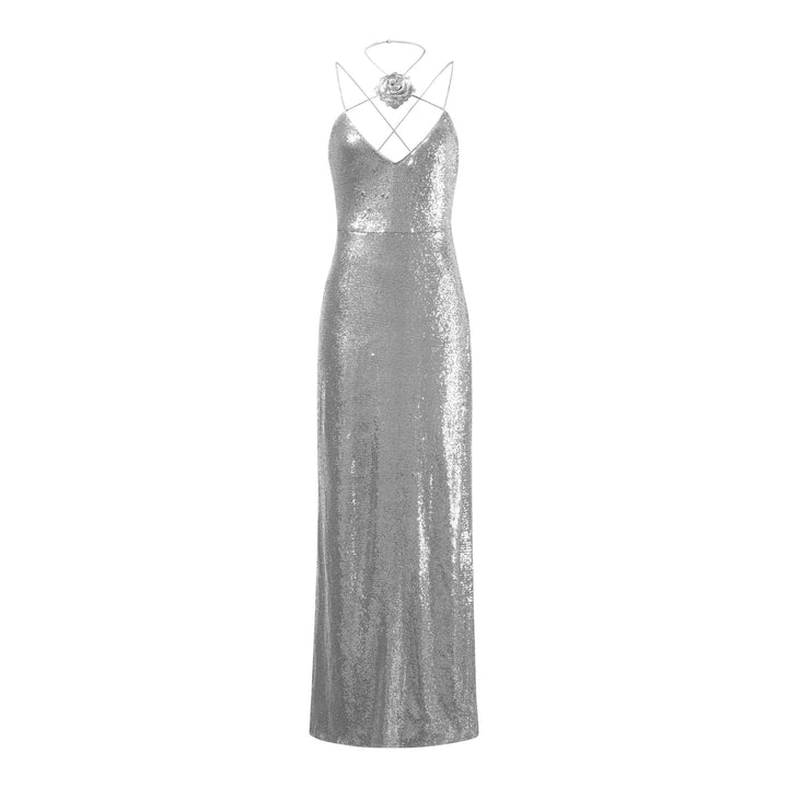 Club21 - JW PEI - Heisey Sequinned Rosette Maxi Dress - DRESSES - Silver