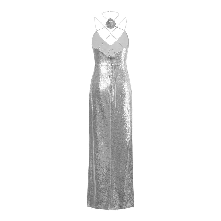Club21 - JW PEI - Heisey Sequinned Rosette Maxi Dress - DRESSES - Silver