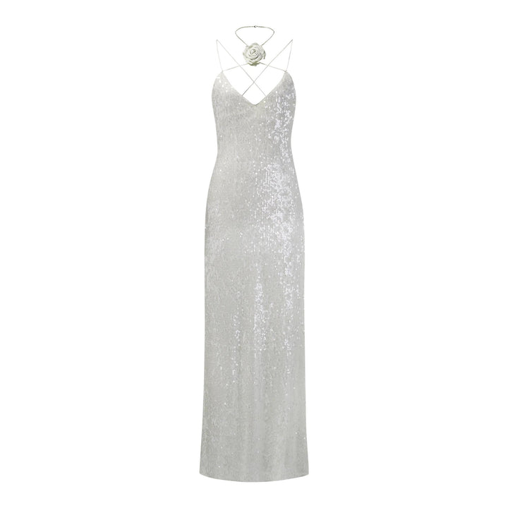 Club21 - JW PEI - Heisey Sequinned Rosette Maxi Dress - DRESSES - White