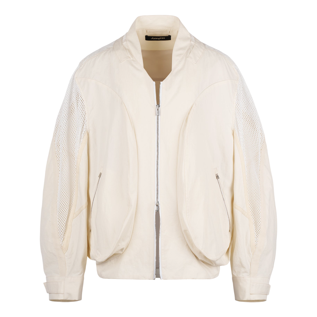 Draped Pocket Mesh Sleeve Jacket