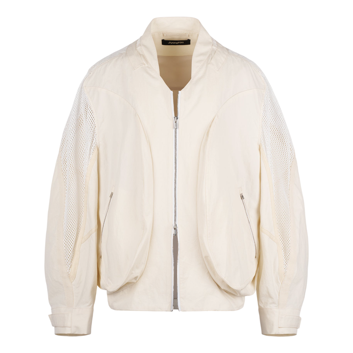 Draped Pocket Mesh Sleeve Jacket