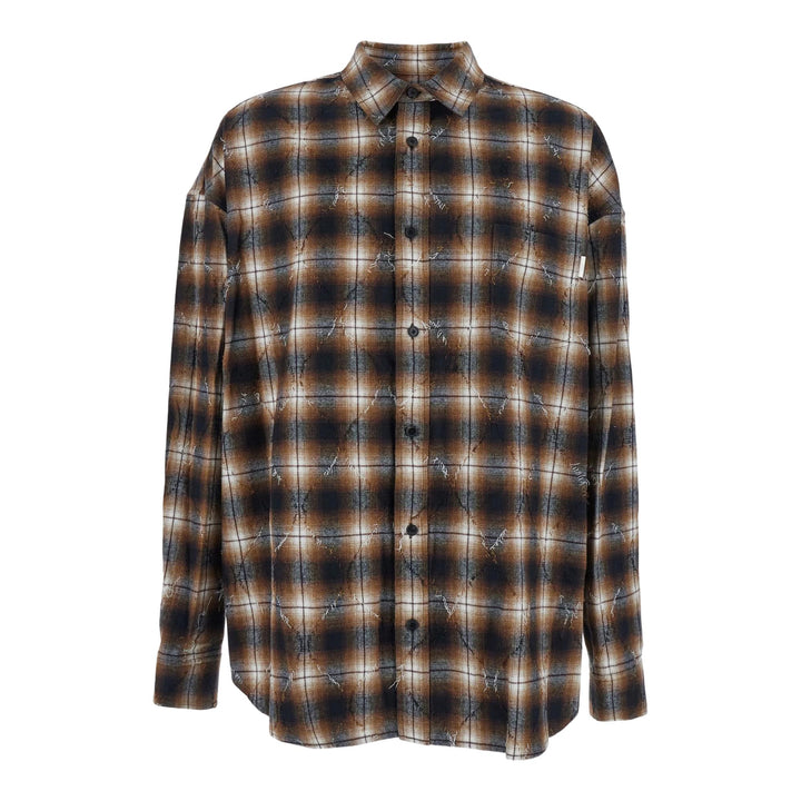 Club21 - Juun.J - Argyle Damaged Check Shirt Loose Fit - SHIRTS - Brown
