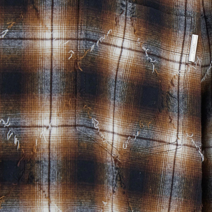 Club21 - Juun.J - Argyle Damaged Check Shirt Loose Fit - SHIRTS - Brown