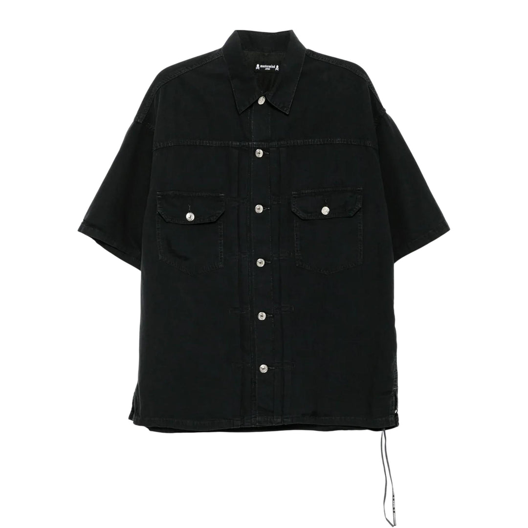 Club21 - MASTERMIND - Distressed Short Sleeve Denim Shirt - SHIRTS - Black