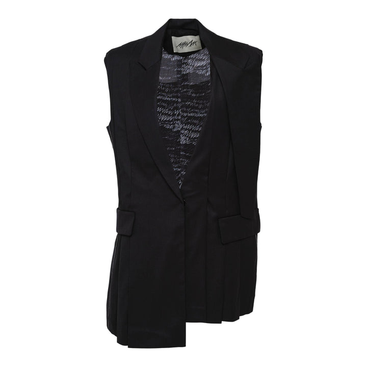 Club21 - MMAM - Asymmetrical Pleated Plunge Neck Vest - VESTS - Black