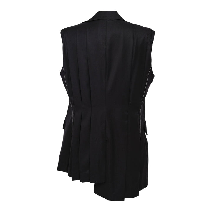 Club21 - MMAM - Asymmetrical Pleated Plunge Neck Vest - VESTS - Black