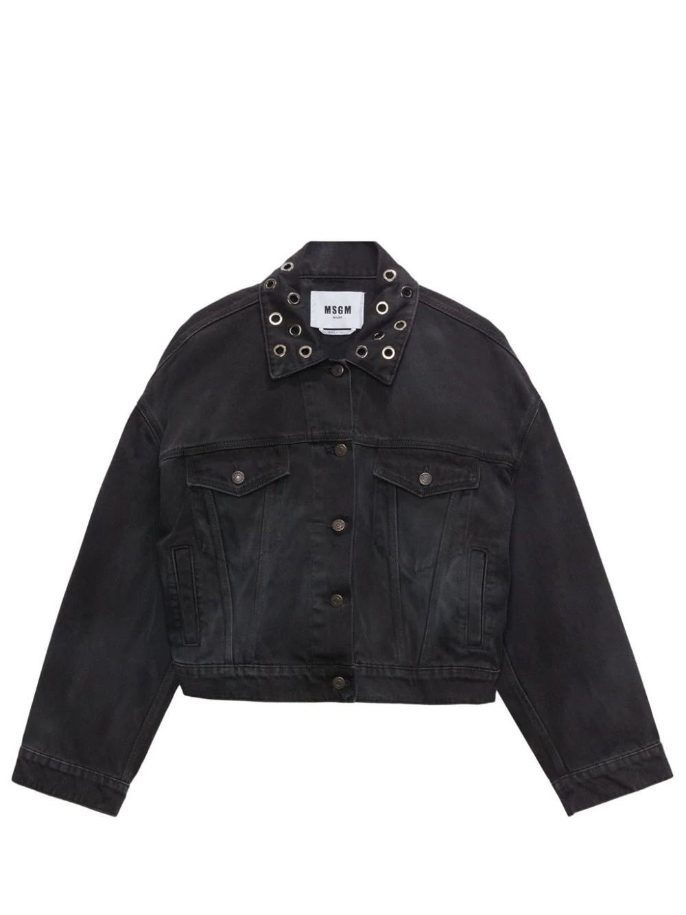 Black rivet denim jacket best sale