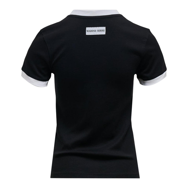 Club21 - Marine Serre - Moon Logo Bicolor Jersey Baby Fit T-Shirt - TEES - Black