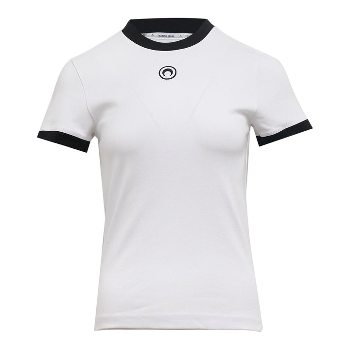 Club21 - Marine Serre - Moon Logo Bicolor Jersey Baby Fit T-Shirt - TEES - White