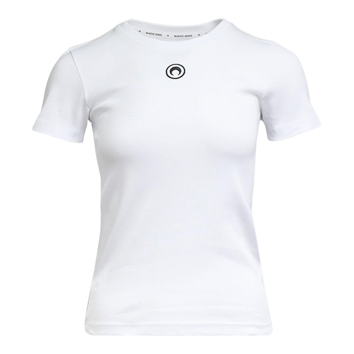 Club21 - Marine Serre - Moon Logo Ribbed Jersey Baby Fit T-Shirt - TEES - White