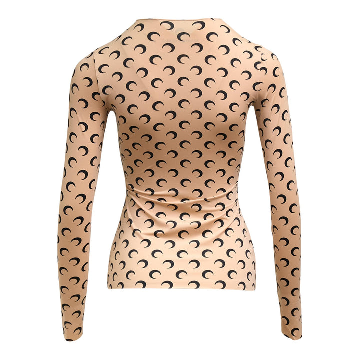 Club21 - Marine Serre - Moon Printed Jersey Second Skin Crewneck Top - TEES - Beige
