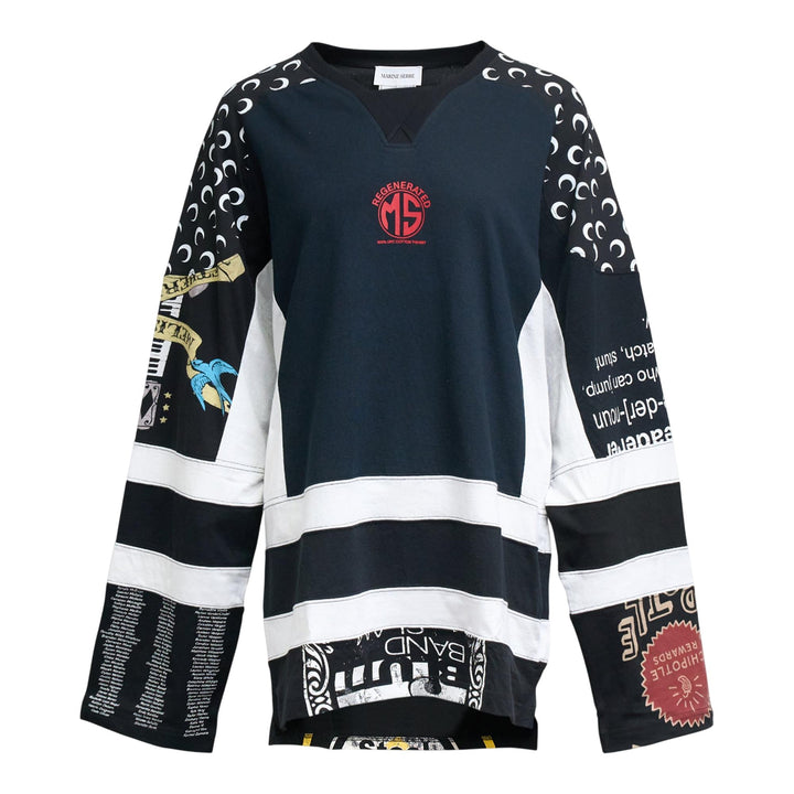 Club21 - Marine Serre - Regenerated Graphic Jersey Long Sleeve Tee - TEES - Black