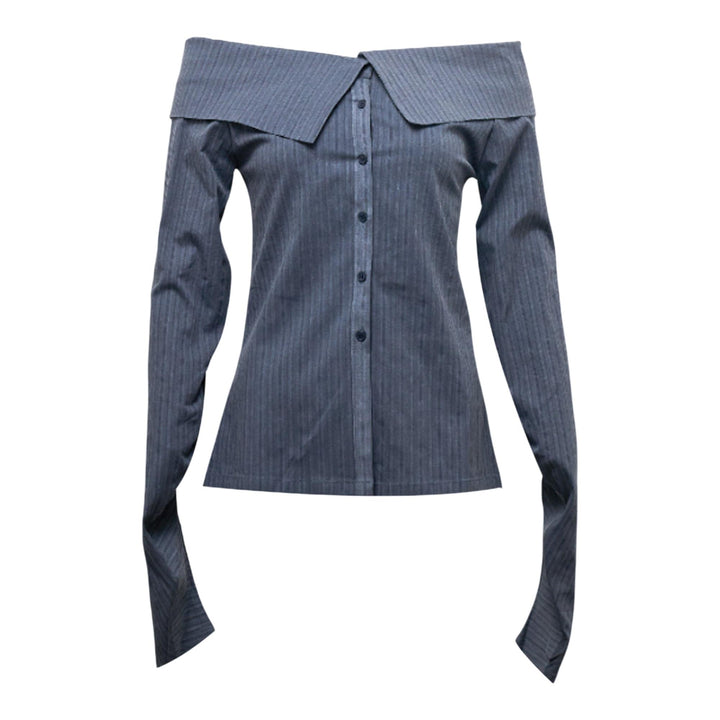 Club21 - NACHE - Striped Off Shoulder Shirt Blue - KNIT TOPS - Blue