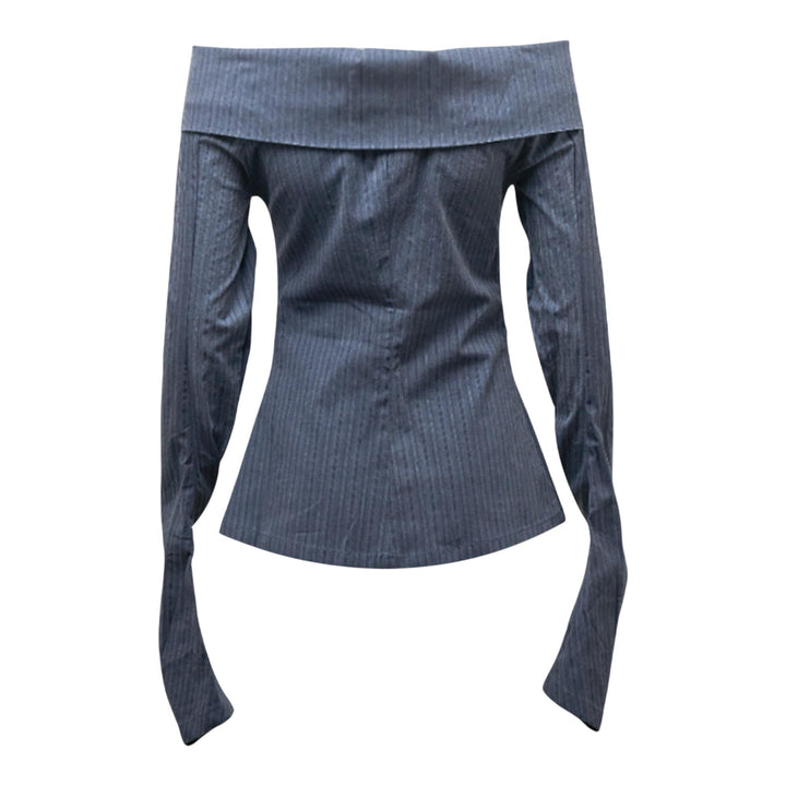 Club21 - NACHE - Striped Off Shoulder Shirt Blue - KNIT TOPS - Blue