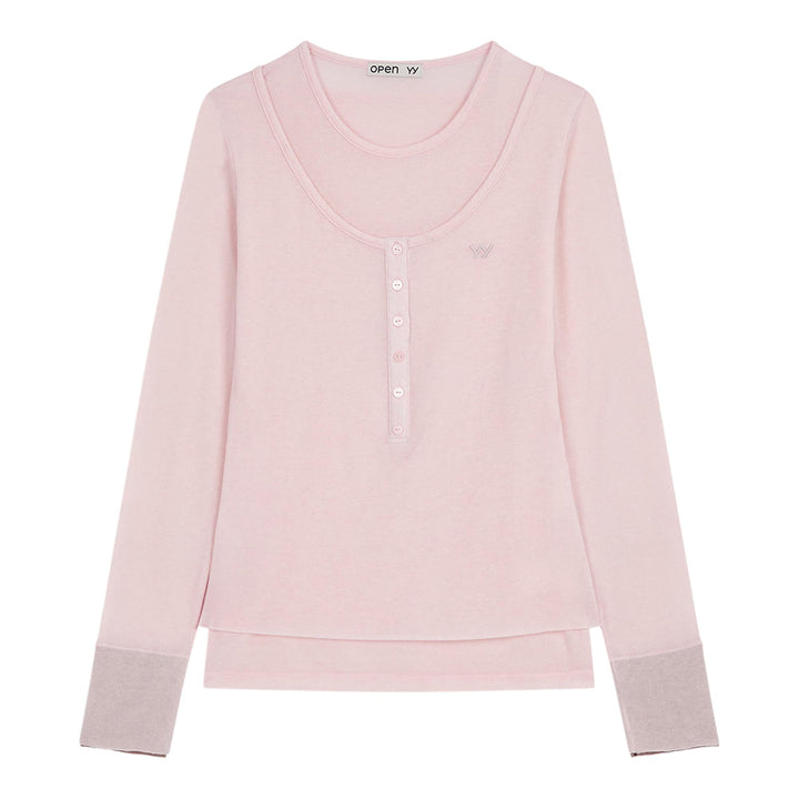 Club21 - OPEN YY - Layered Henley Lounge Tee - TEES - Pink