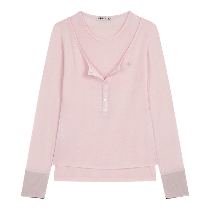 Club21 - OPEN YY - Layered Henley Lounge Tee - TEES - Pink