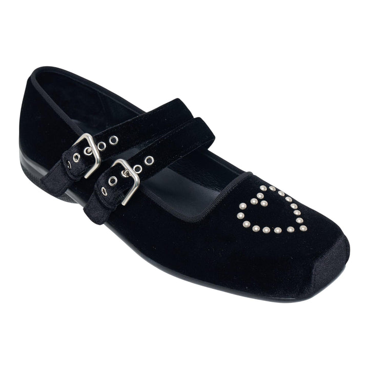Club21 - OPEN YY - Velvet Heart Stud Ballet Flats - FLAT SHOES - Black