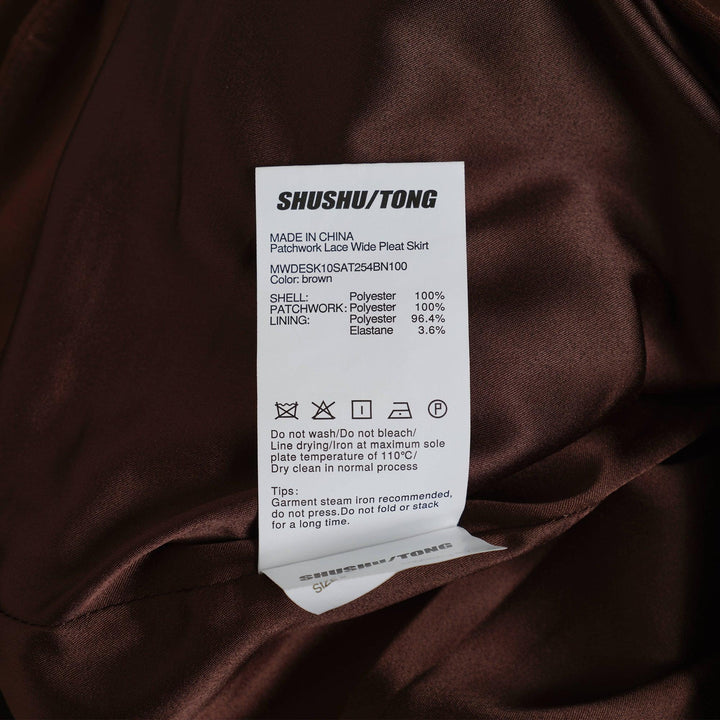 Club21 - SHUSHU/TONG - Patchwork Lace Wide Pleat Skirt - SKIRTS - Brown