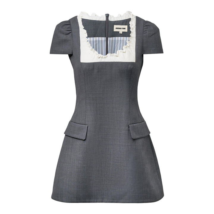 Club21 - SHUSHU/TONG - Scalloped Short Sleeve Dress - WOVEN DRESSES - Grey