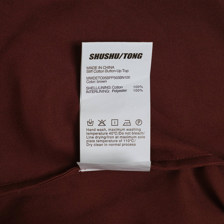 Club21 - SHUSHU/TONG - Stiff Cotton Button-Up Top - BLOUSES - Brown