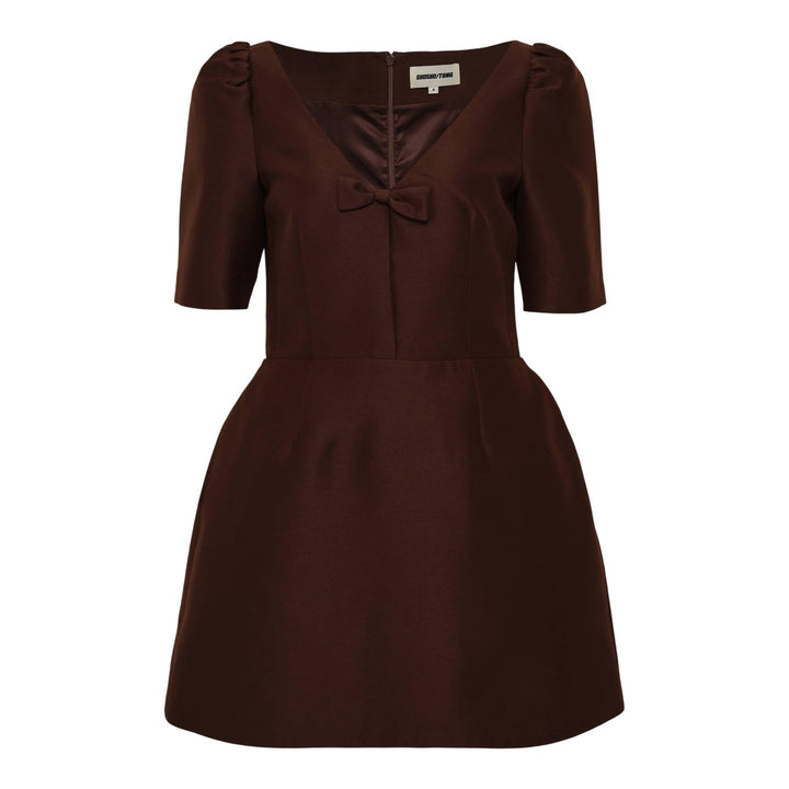 Club21 - SHUSHU/TONG - V-Neck Bow Mid-Sleeve Dress - WOVEN DRESSES - Brown
