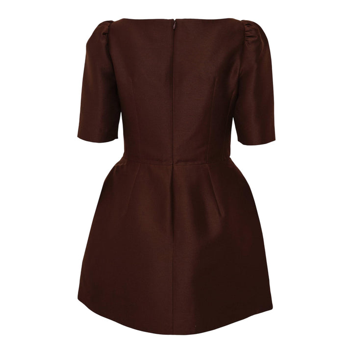 Club21 - SHUSHU/TONG - V-Neck Bow Mid-Sleeve Dress - WOVEN DRESSES - Brown