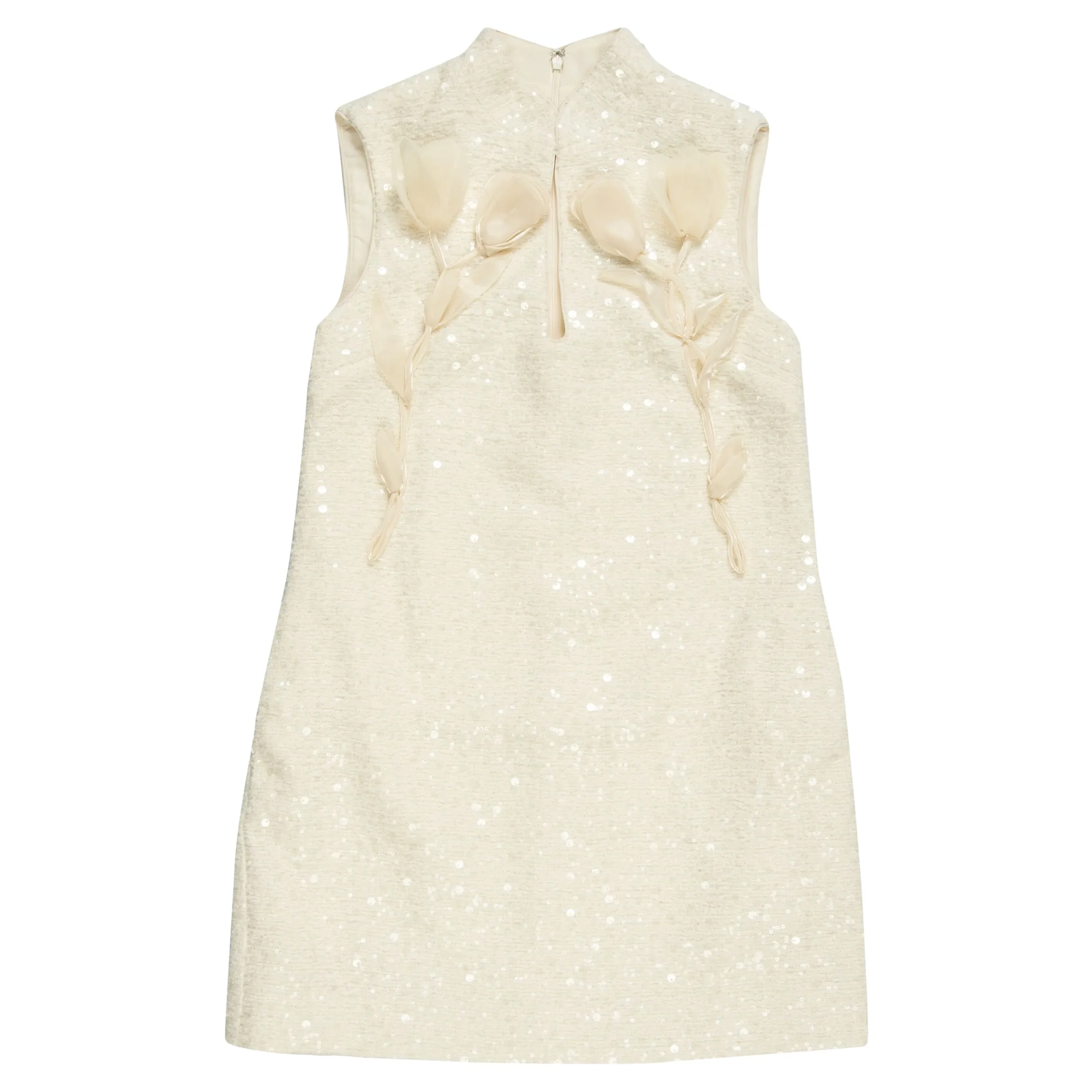 Cream Boucle Flower Motif Mini Dress Cream Boucle Flower Motif Mini Dress