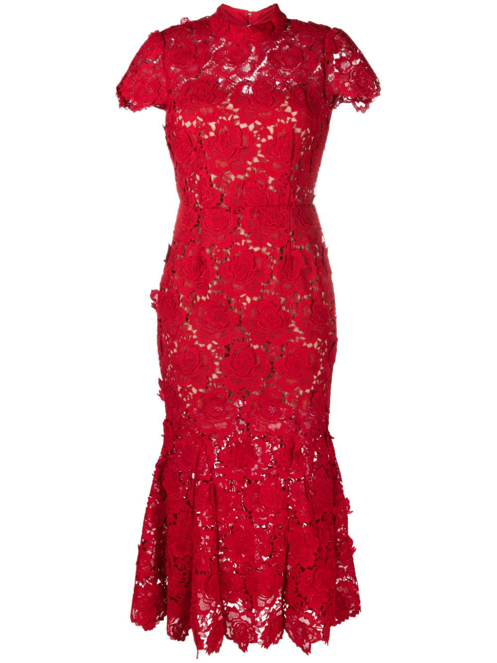 Red Flower Lace Midi Dress – - Main Image