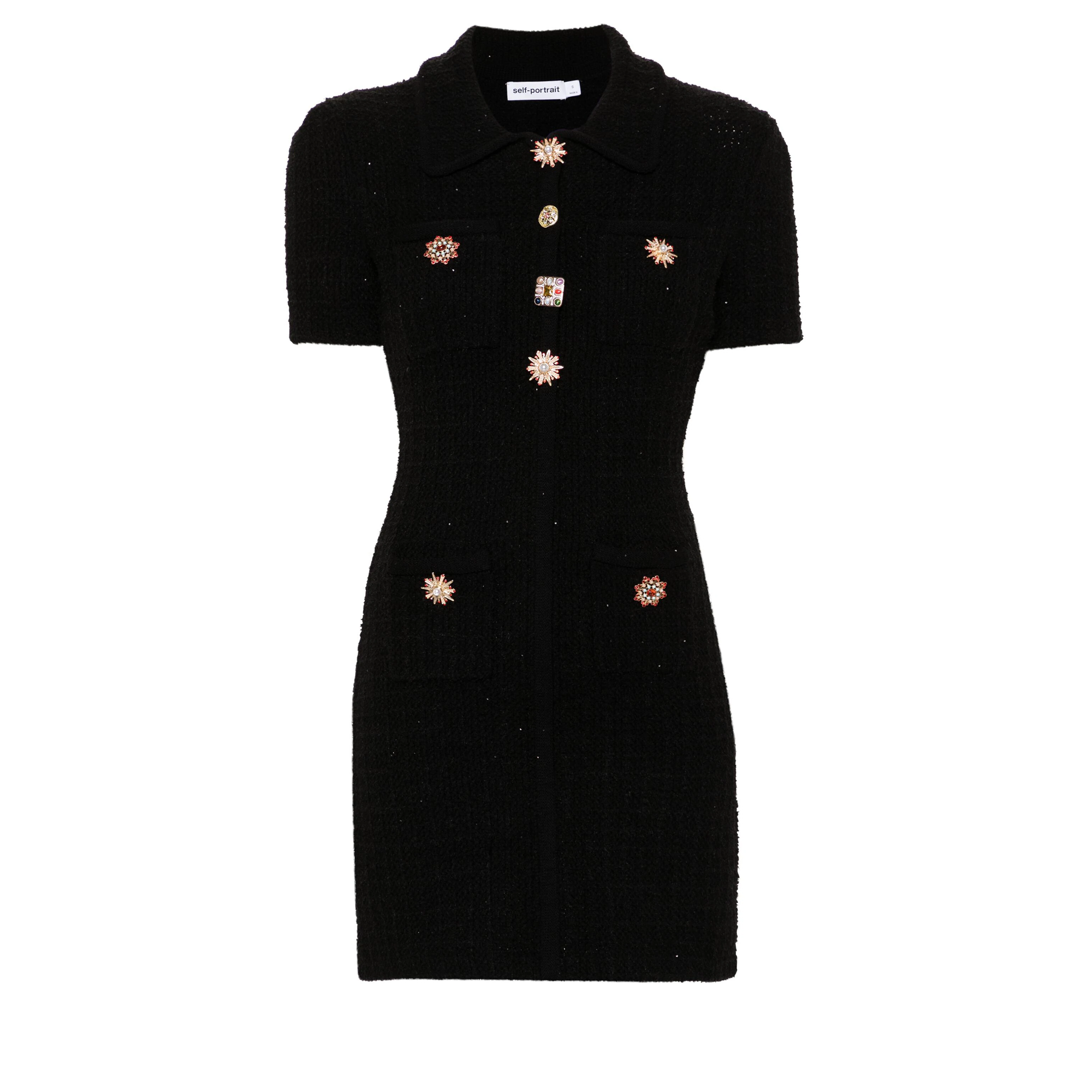 self portrait buttoned knit mini dress Black Jewel Button Knit Mini Dress