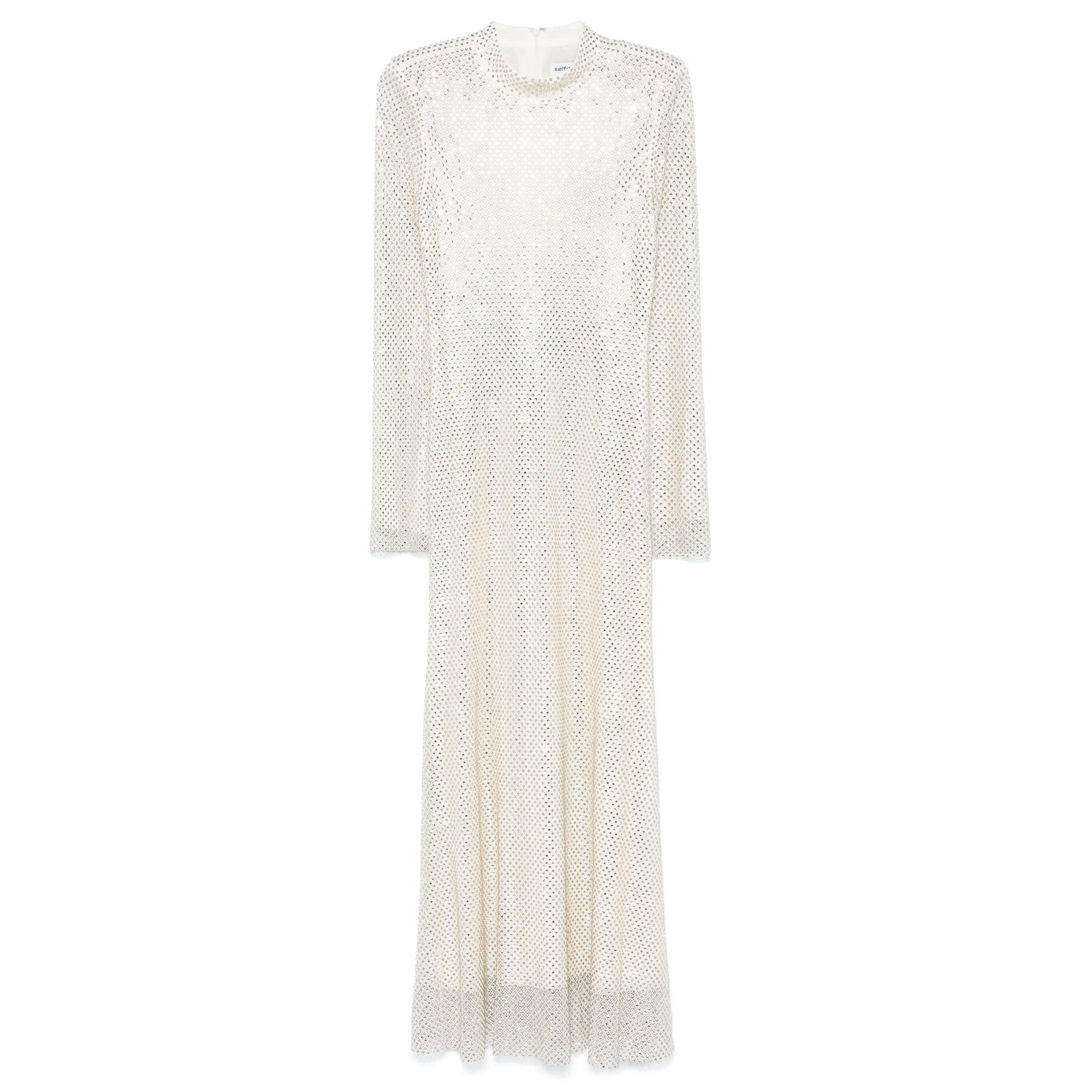 Cream Square Rhinestone Fishnet Maxi Dress –