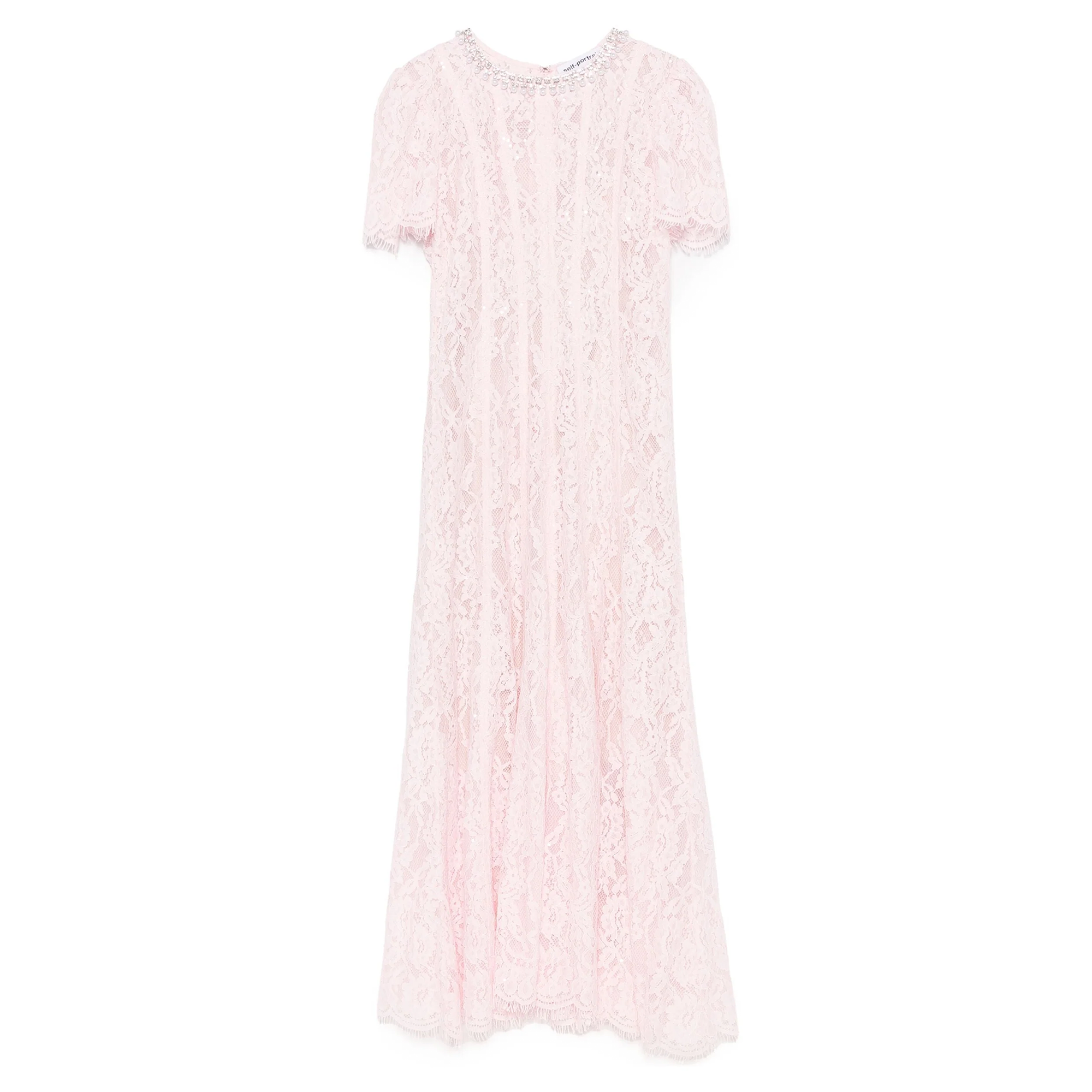 strapless open back dress Pink Lace Embellished Midi Dress – Club21.com