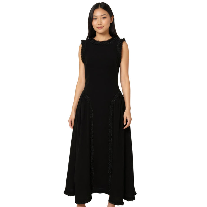 Club21 - Self-Portrait - Black Boucle Sleeveless Midi Dress - WOVEN DRESSES - Black