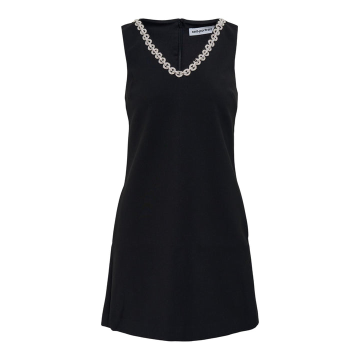 Club21 - Self-Portrait - Black Crepe Crystal Trim Mini Dress - WOVEN DRESSES - Black