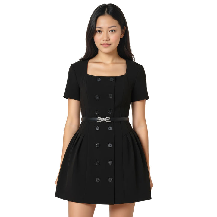 Club21 - Self-Portrait - Black Crepe Short Sleeve Mini Dress - WOVEN DRESSES - Black