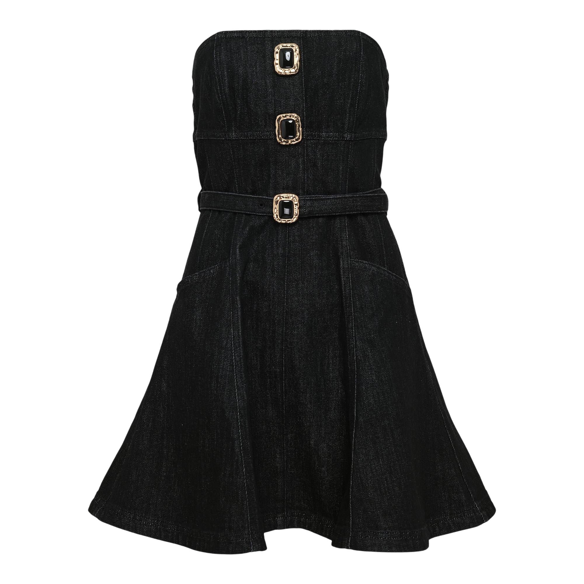 Black Denim Bandeau Mini Dress | Self-Portrait