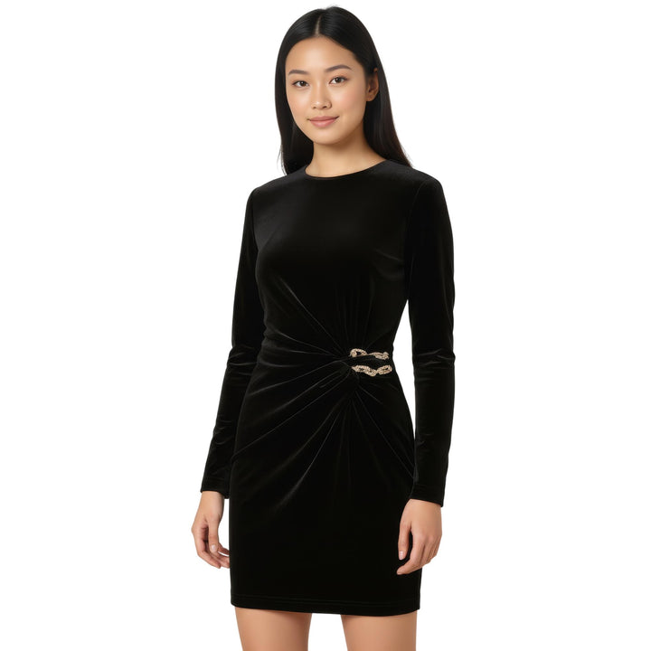 Club21 - Self-Portrait - Black Velvet Embellished Mini Dress - WOVEN DRESSES - Black