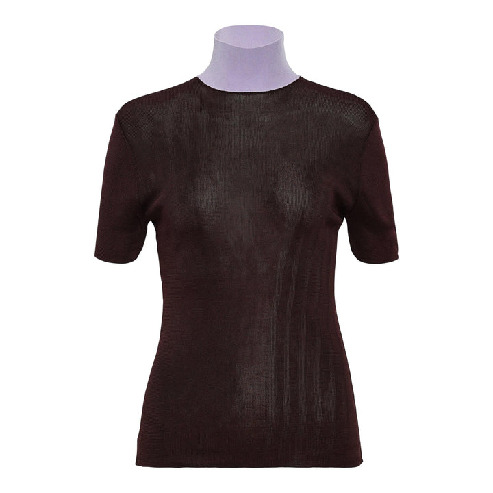 Club21 - Self-Portrait - Brown Viscose Knit Short Sleeve Top - KNIT TOPS - Brown