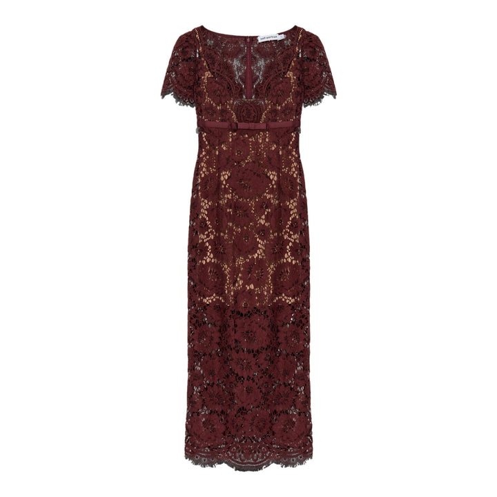 Club21 - Self-Portrait - Burgundy Floral Lace Midi Dress - DRESSES - Burgundy