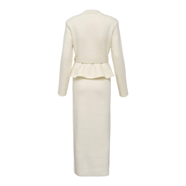 Club21 - Self-Portrait - Cream Wool Peplum Knit Midi Dress - KNIT DRESSES - Off-White