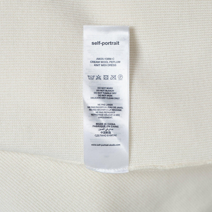 Club21 - Self-Portrait - Cream Wool Peplum Knit Midi Dress - KNIT DRESSES - Off-White