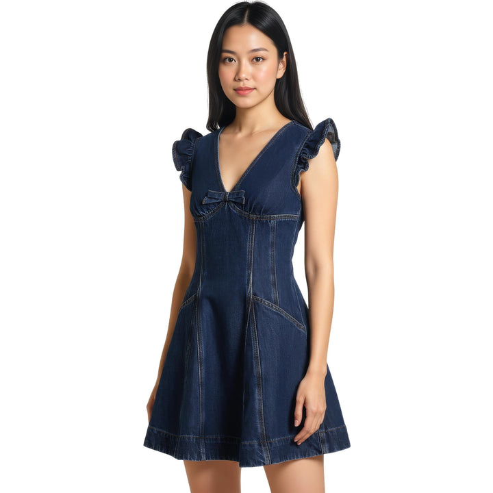 Club21 - Self-Portrait - Denim Flared Mini Dress - DRESSES - Blue