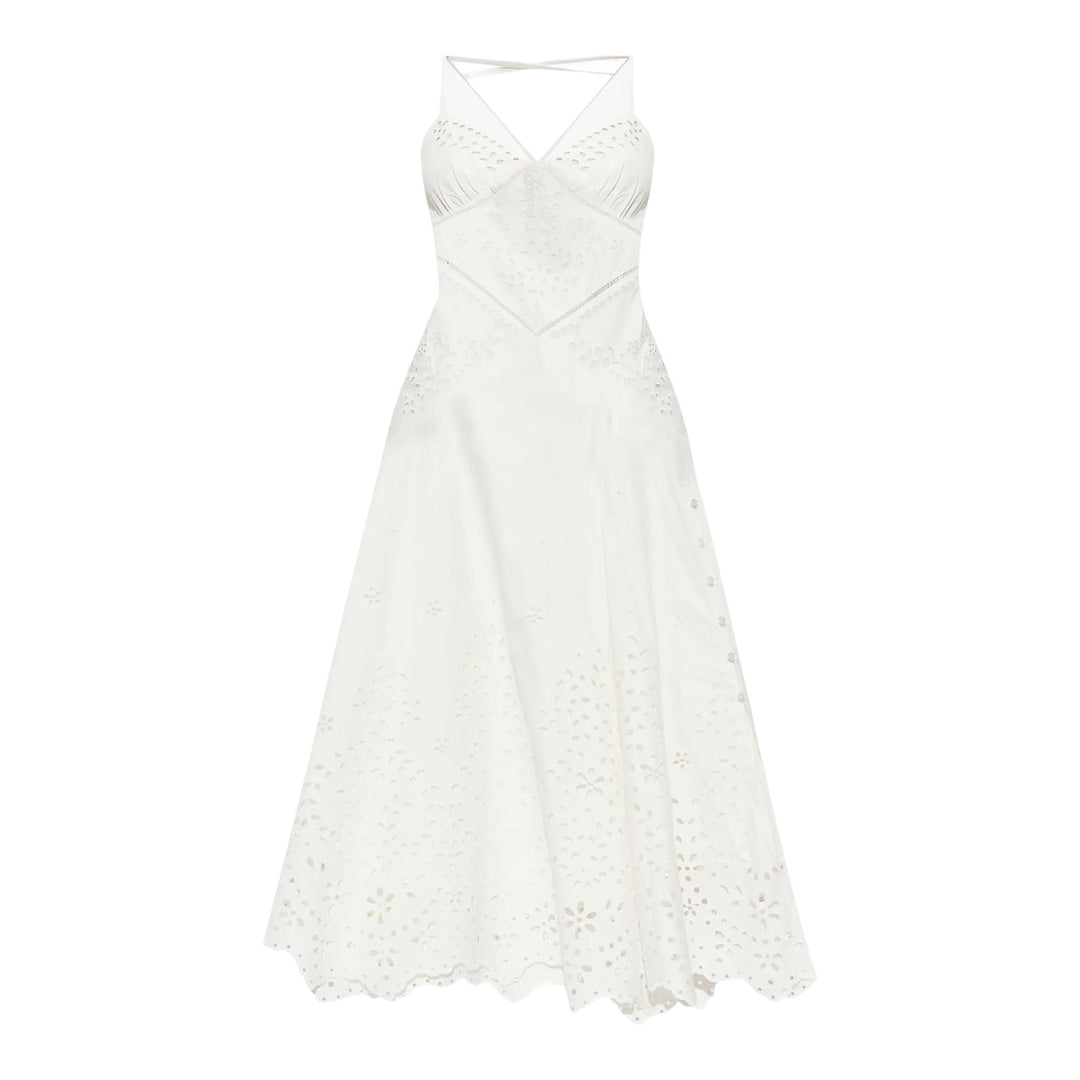 Club21 - Self-Portrait - White Cotton Embroidered Midi Dress - WOVEN DRESSES - White