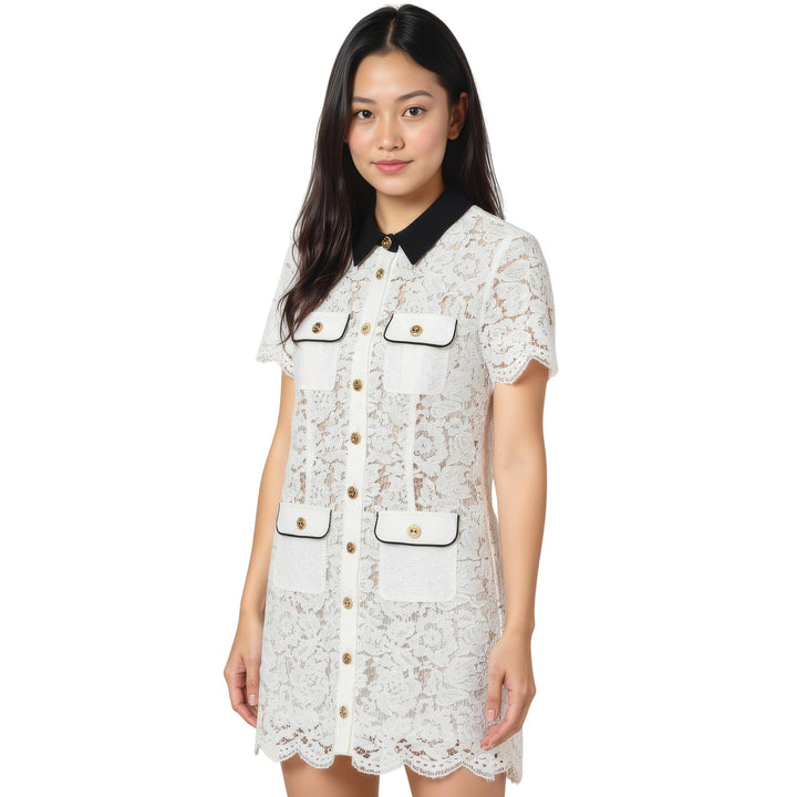 Club21 - Self-Portrait - White Lace Contrast Collar Mini Dress - DRESSES - White
