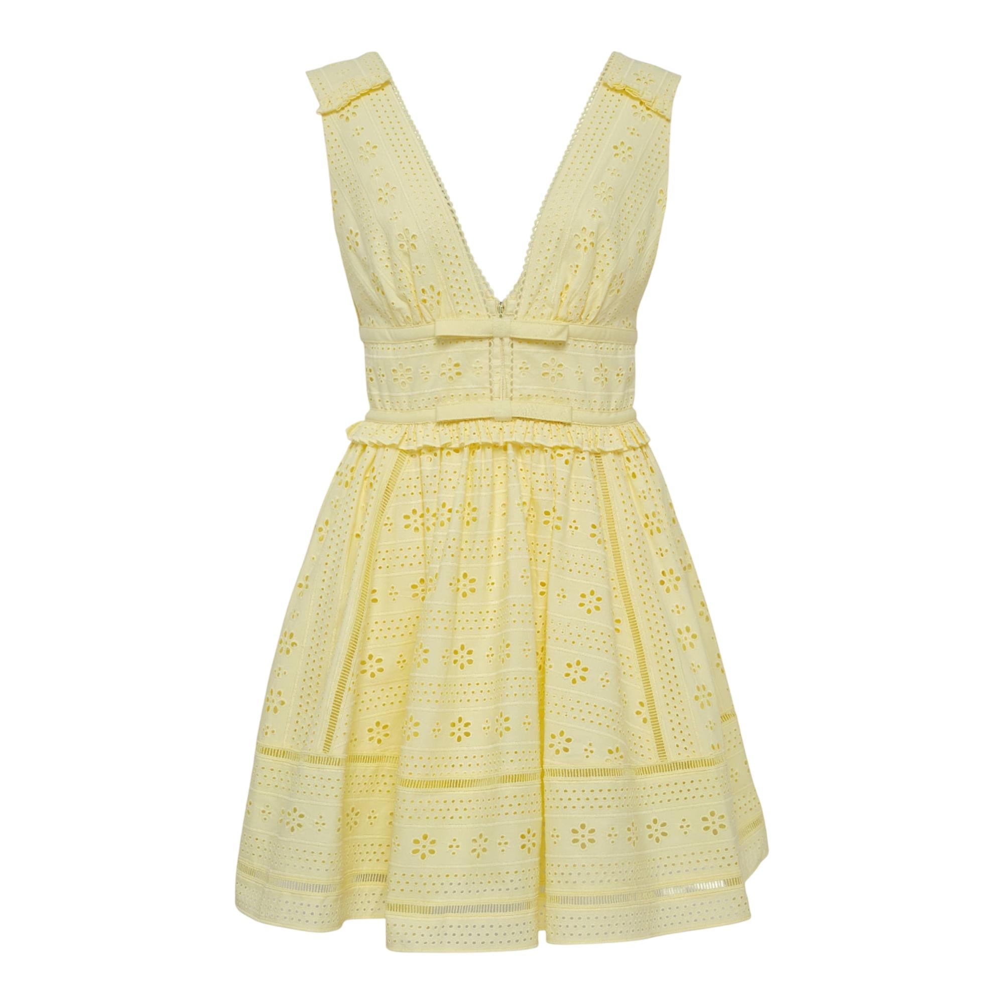self portrait yellow dress Yellow Cotton Broderie Mini Dress | Self-Portrait