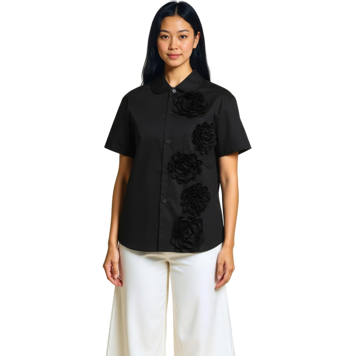 Club21 - Tao - Cotton Broad X Polyester Satin Top - BLOUSES - Black