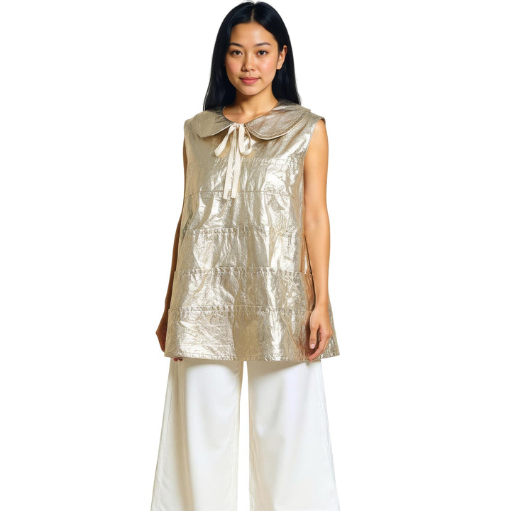 Club21 - Tao - Cotton Twill Foiled Print Top - BLOUSES - Gold