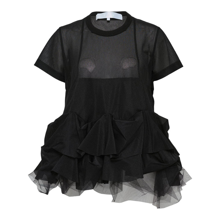 Club21 - Tao - Polyester Tricot X Nylon Tulle Tee - TEES - Black